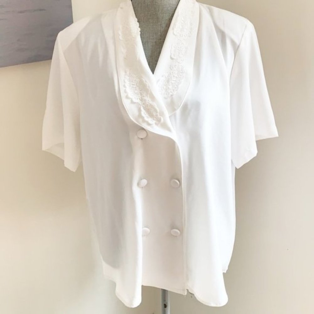 Vintage 1980s lace collar cottage core prairie white blouse